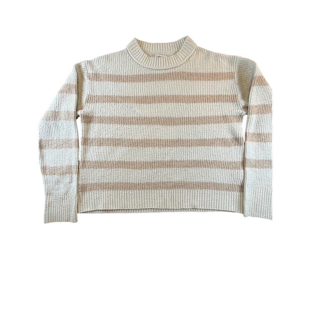 American Eagle Striped Ribbed Crewneck Sweater Tan Cream XS 1448